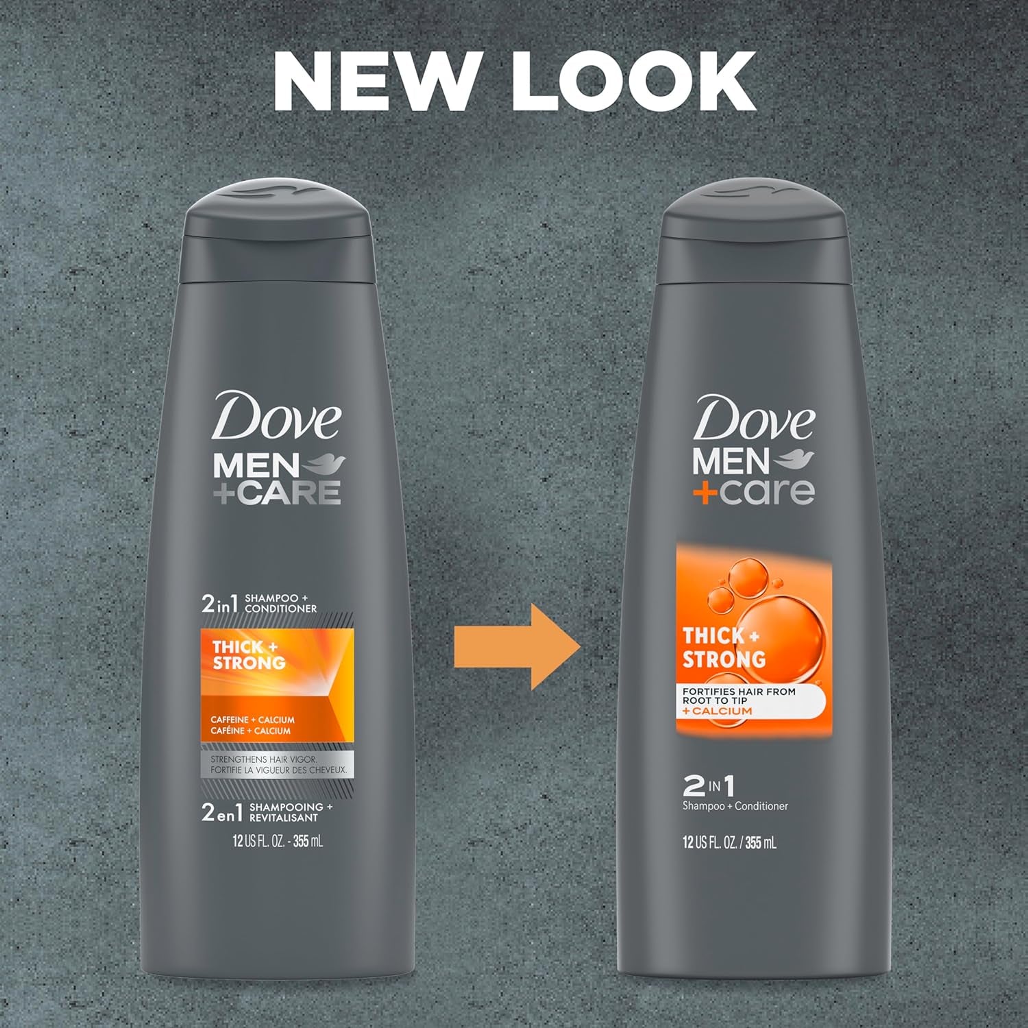 DOVE MEN + CARE Fortifying 2 in 1 Shampoo and Conditioner for Resilient and Thicker Hair Thick and Strong with Caffeine Helps Strengthen Thinning Hair 12 Oz, Pack of 6